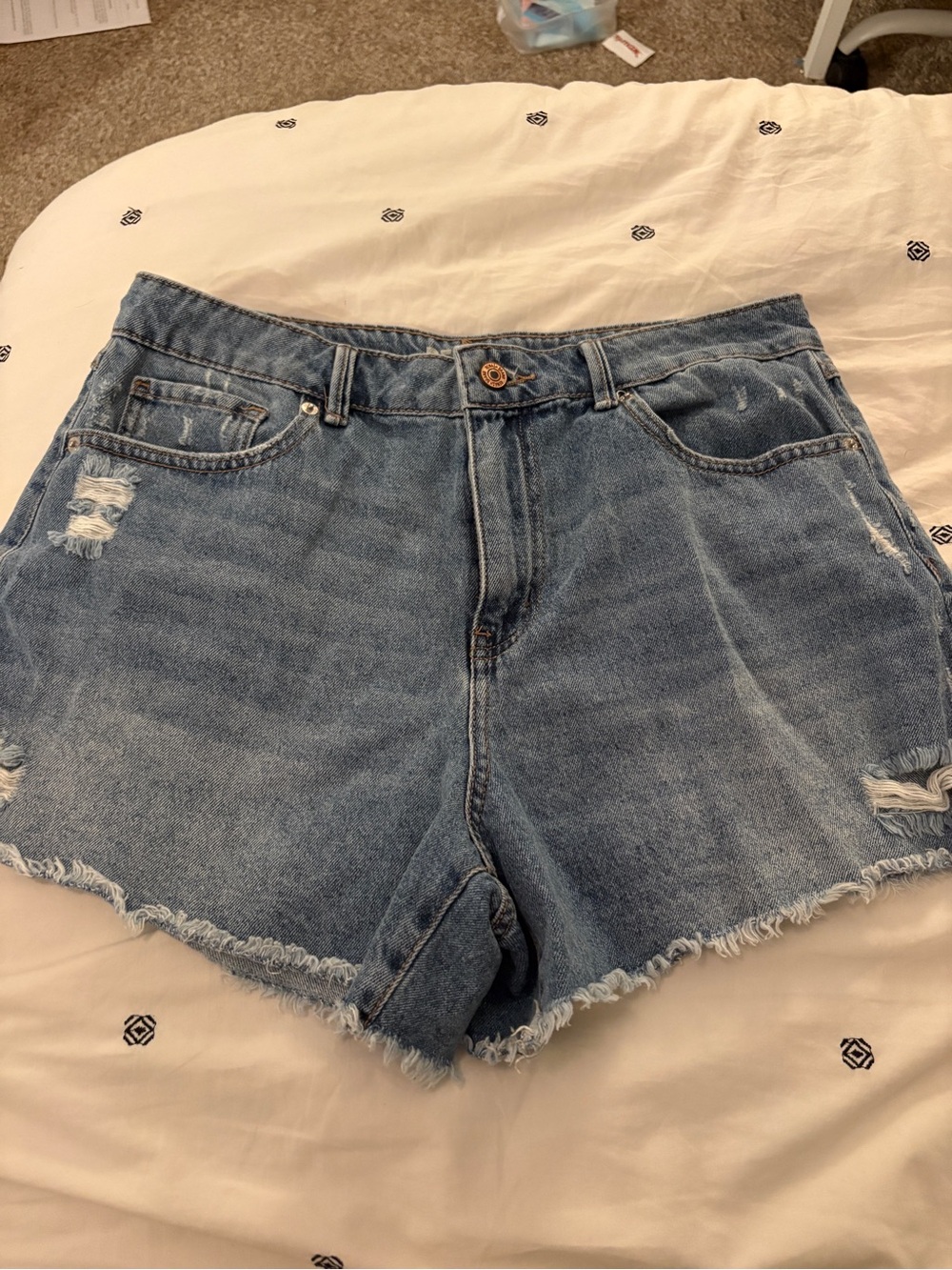 Rewash Medium Blue Distressed High-Rise Denim Shorts